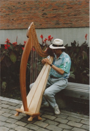 Carlos Sanz playing my first Joy 38 Floor Harp, Taos NM